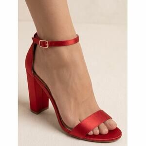 Lulus Women's Siren Red Satin Ankle-Strap Block Heel Sandals -‎ Size 8